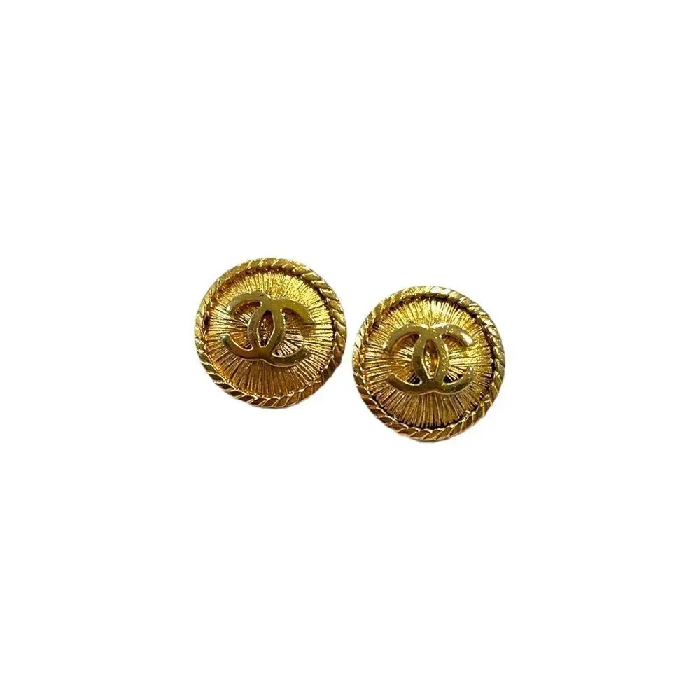 CHANEL Vintage Small Gold Metal CC Interlocking Logo Buttons (Two)